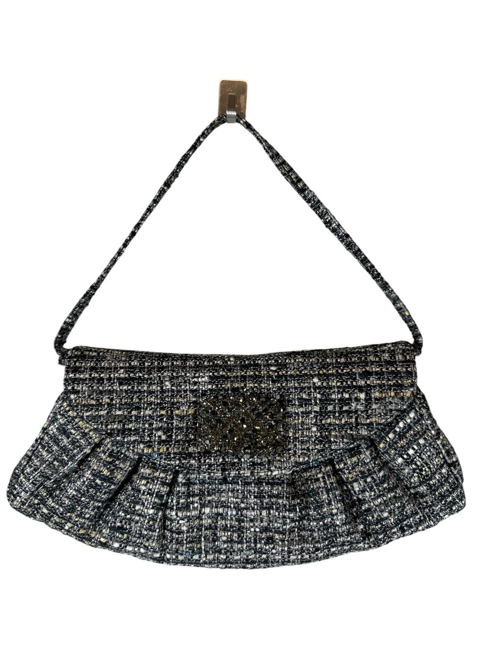 STUART WEITZMAN Small Tweed Handbag with Jeweled Rhinestone Detail